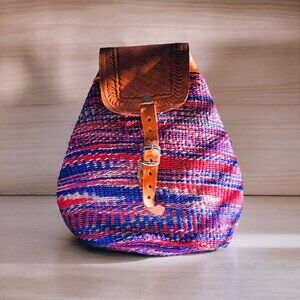 Kiondo Mini African Handwoven Backpack with Leather Adjustable Shoulder Straps